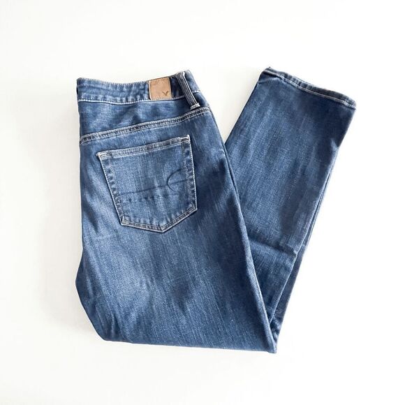 American Eagle Womens Slouchy Denim Stretch Straight Jeans Blue 8 - Picture 1 of 11